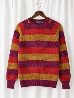 Magenta by Leslie Fay Vintage Colorful Striped Popcorn Knit Retro Preppy Sweater